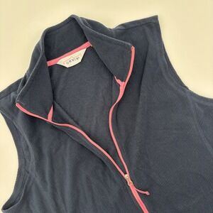 ORVIS Womens Fleece Vest Navy Blue Pink Zip Pockets Size L Outdoors
